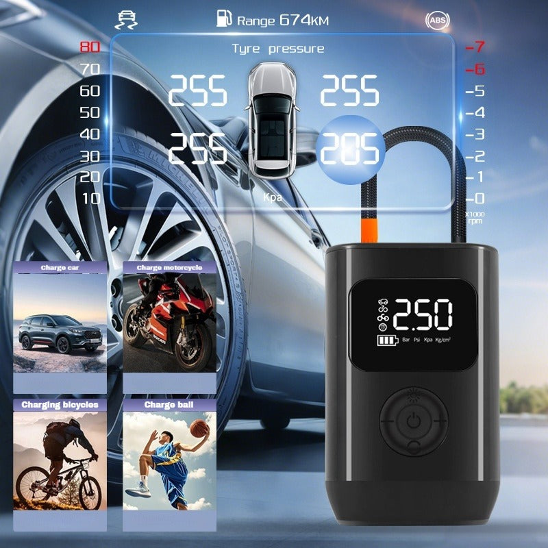 Portable Car Tire Inflator Pump 150PSI Digital Display Air Pump with LED Lighting, Wireless USB-C Rechargeable, Compact & Lightweight for Bike, Car & More